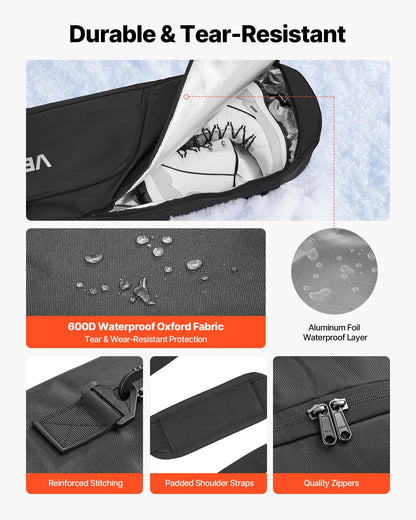 Snowboard Bag, Up to 65 in/165 cm, Padded Skis & Snowboards Bag for Air Travel, 600D Waterproof Oxford Fabric, with Adjustable Inner Straps, for Skis Poles Goggles Gloves Helmet Boots (Black)