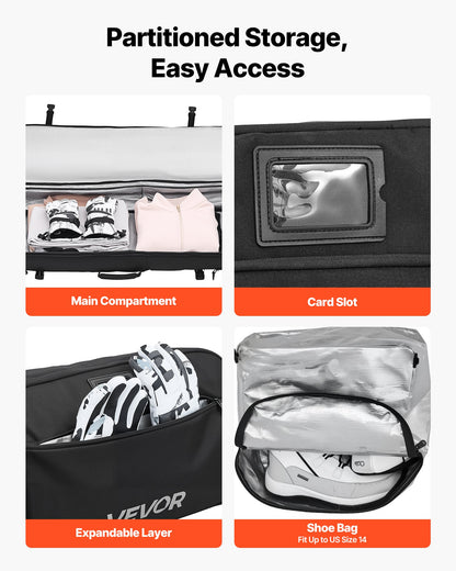 Ski Roller Bag, Up to 74.8 in/190 cm, Padded Snowboard Bag with Wheels for Air Travel, 600D Waterproof Oxford Fabric, with Adjustable Straps, for Skis Poles Goggles Gloves Helmet Boots (Black)