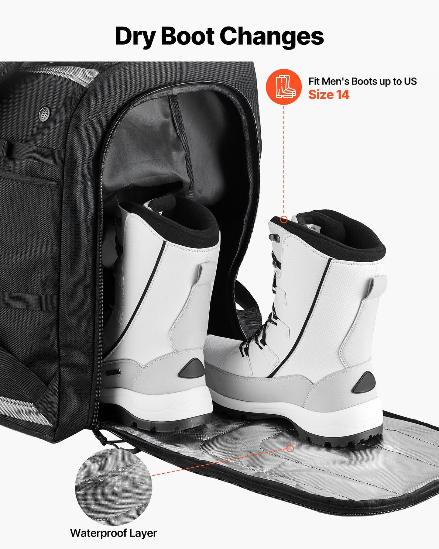 Ski Boot Bag Snowboard Boots Travel Backpack 55L Waterproof Oxford Black