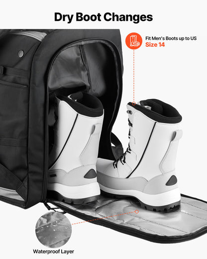 Ski Boot Bag Snowboard Boots Travel Backpack 55L Waterproof Oxford Black