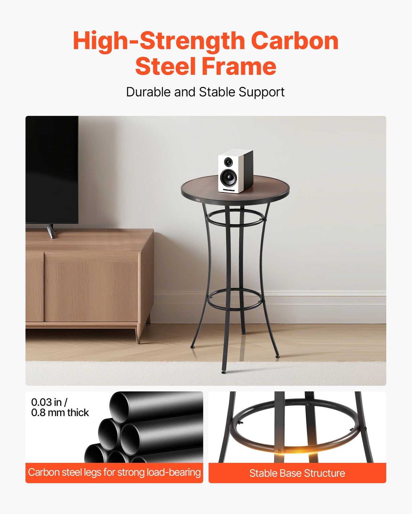 Outdoor Round Bar Table, 60 cm Counter Bar Height Bistro Table, Patio Dining Tables with Easy-to-Clean Top & Sturdy Metal Frame, Indoor High Top Pub Tables for Small Places, Kitchen