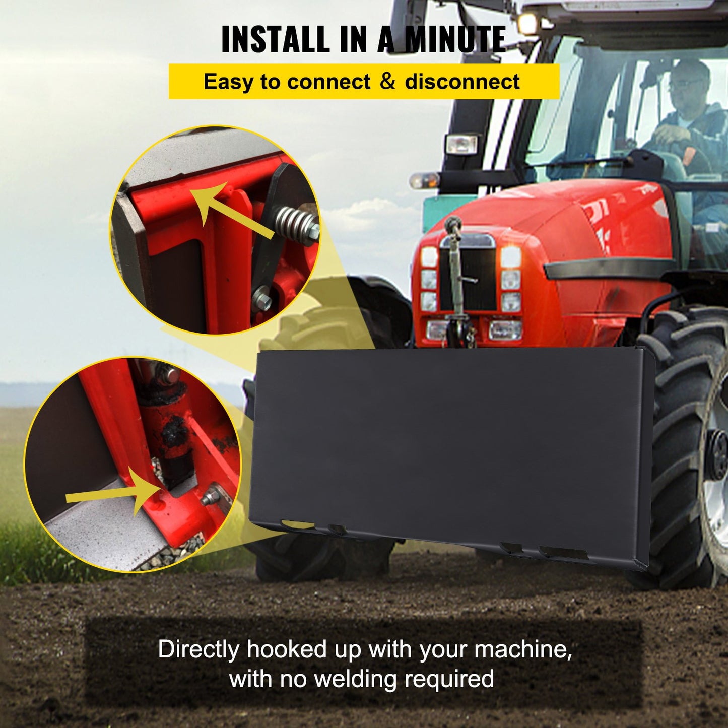 Skid Steer Attachment, 1/4" Skid Steer Quick Attach Plate Inside Width 45", Skidsteer Attachment 18.5" Height, Quick Attach Skid Steer Attachments for Buckets, Plows, Forks
