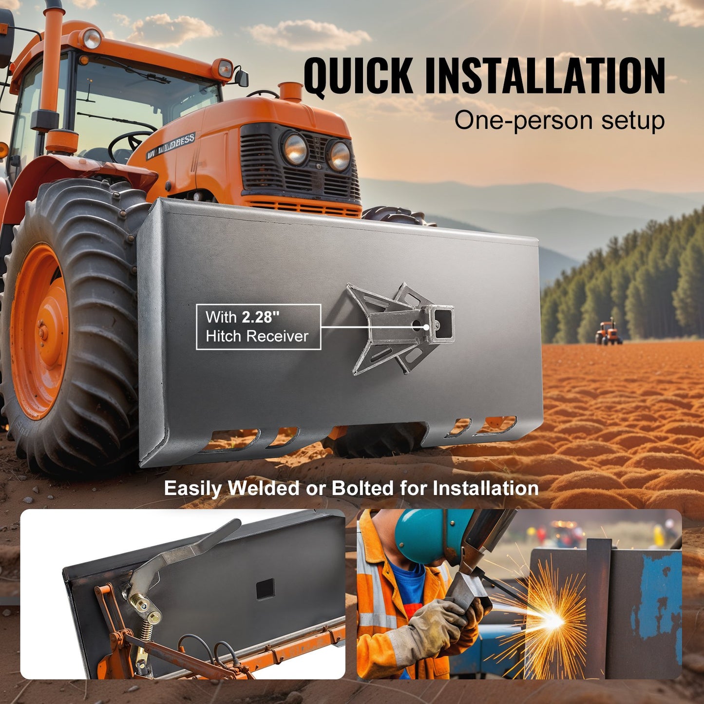 5/16" Skid Steer Attachment Plate, Skid Steer Mount Plate, Quick Attachment Loader Plate, with 2.28" Hitch Receiver, Compatible with Deere, Kubota, Bobcat, Mahindra Skid Steers and Tractors