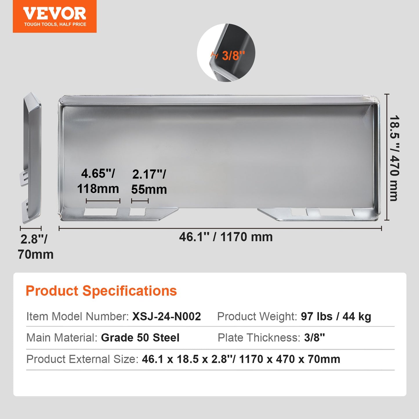 3/8" Skid Steer Attachment Plate, Universal Quick Attach Plate, Skid Steer Mount Plate, Quick Attachment Loader Plate Compatible with Deere, Kubota, Bobcat, Mahindra Skid Steers and Tractors