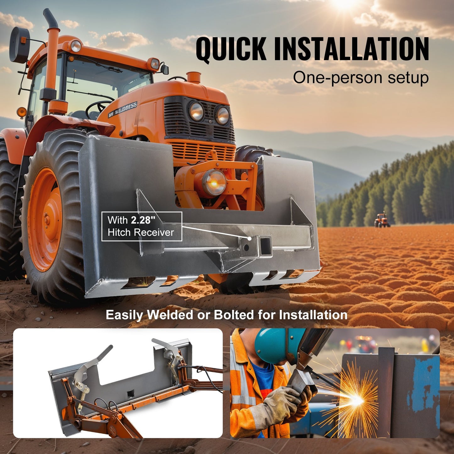 1/4" Skid Steer Attachment Plate, Skid Steer Mount Plate with 2.28" Hitch Receiver, Quick Attachment Loader Plate, Compatible with Deere, Kubota, Bobcat, Mahindra Skid Steers and Tractors