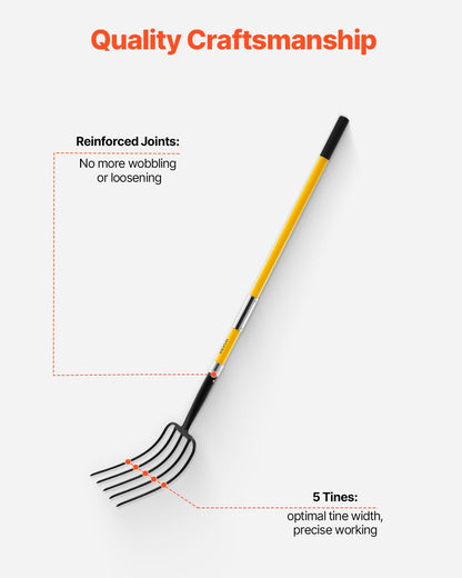 Garden Fork, 5-Tine Gardening Pitchfork with Fiberglass Handle, 57 in Heavy Duty Digging Fork with Y Grip, Forged Steel Spading Fork for Hay Potato Composting Transplanting Aeration