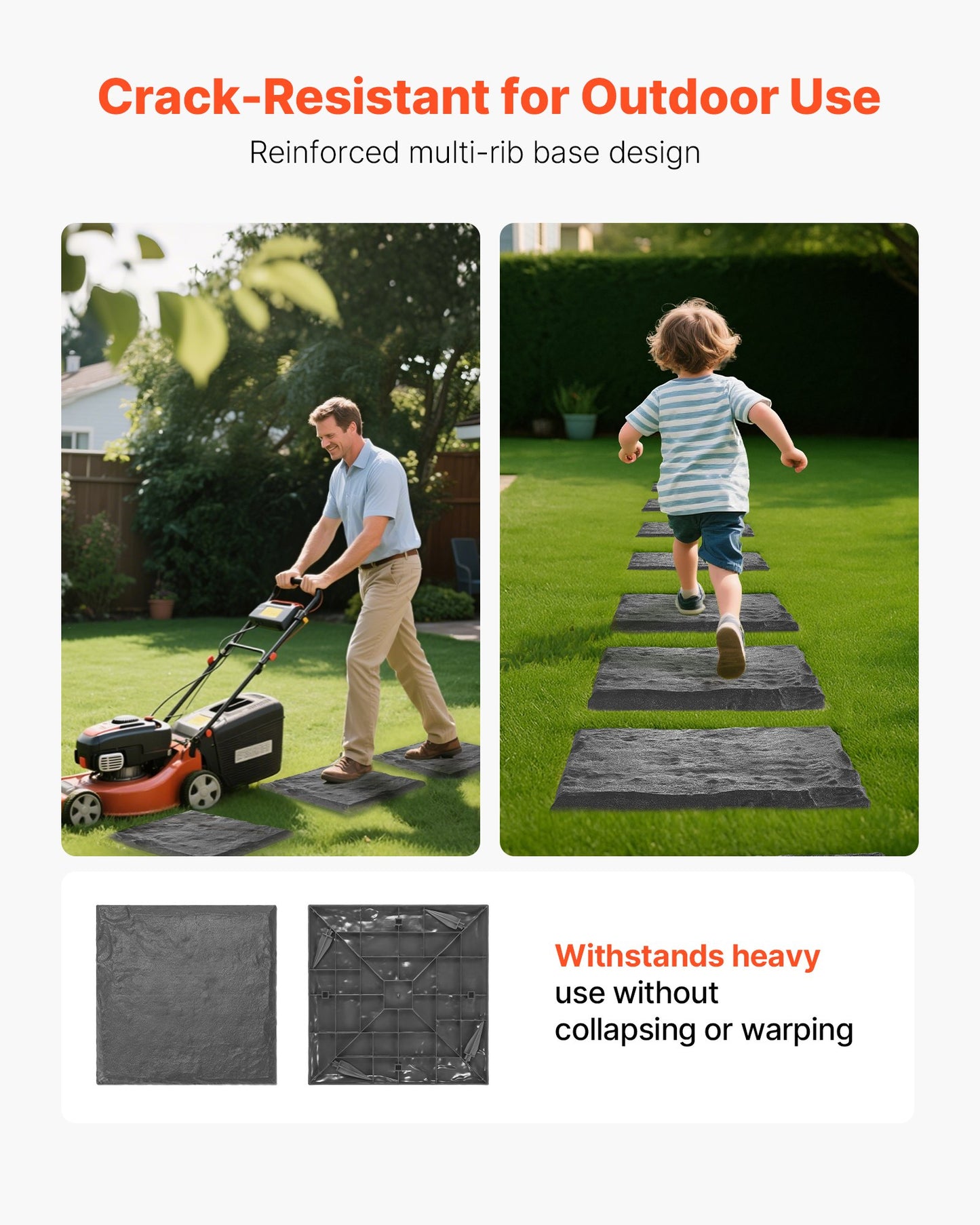Garden Stepping Stones, 8Pcs 39.5x39.5 cm, Decorative Stepping Stones with Stakes, Weather-Resistant Plastic Pathway Pavers, Smooth Surface, Outdoor Walkway for Lawn Patio Landscape, Grey