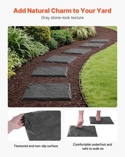 Garden Stepping Stones, 8Pcs 39.5x39.5 cm, Decorative Stepping Stones with Stakes, Weather-Resistant Plastic Pathway Pavers, Smooth Surface, Outdoor Walkway for Lawn Patio Landscape, Grey