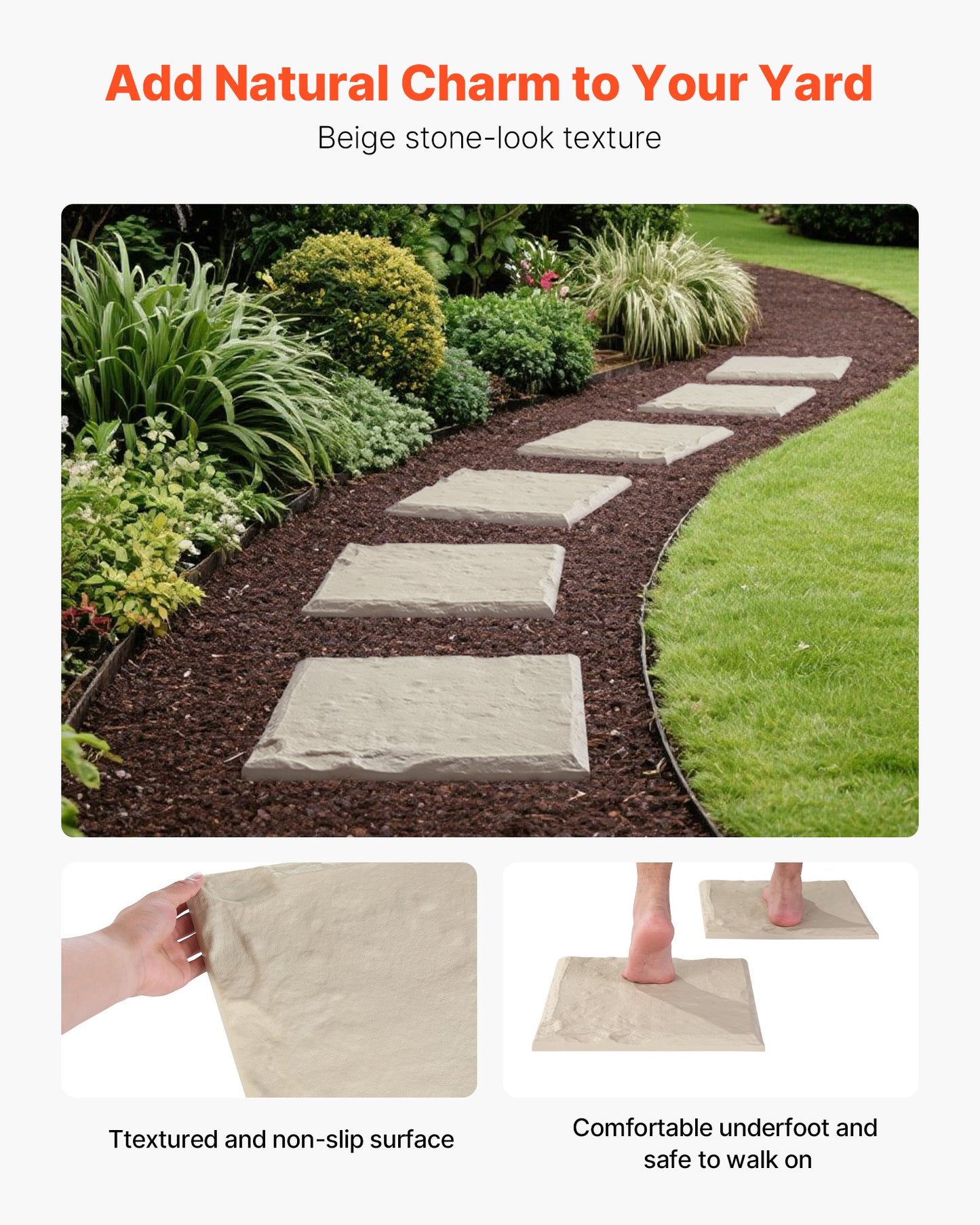 Garden Stepping Stones, 8Pcs 39.5x39.5 cm, Decorative Stepping Stones with Stakes, Weather-Resistant Plastic Pathway Pavers, Smooth Surface, Outdoor Walkway for Lawn Patio Landscape, Beige