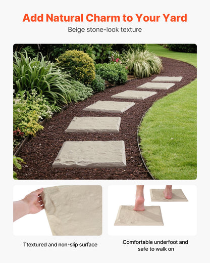 Garden Stepping Stones, 8Pcs 39.5x39.5 cm, Decorative Stepping Stones with Stakes, Weather-Resistant Plastic Pathway Pavers, Smooth Surface, Outdoor Walkway for Lawn Patio Landscape, Beige