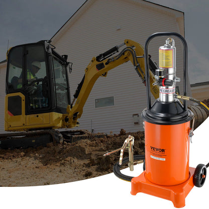 Fettpump, 3 gallon 12 l, luftdriven fettpump med 13 fot högtrycksslang och fettspruta, pneumatisk fetthinkpump med hjul, bärbar smörjfettpump 50:1 tryckförhållande