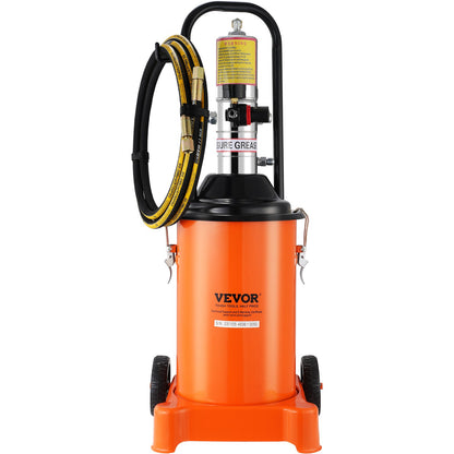 Fettpump, 3 gallon 12 l, luftdriven fettpump med 13 fot högtrycksslang och fettspruta, pneumatisk fetthinkpump med hjul, bärbar smörjfettpump 50:1 tryckförhållande