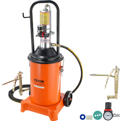 Fettpump, 3 gallon 12 l, luftdriven fettpump med 13 fot högtrycksslang och fettspruta, pneumatisk fetthinkpump med hjul, bärbar smörjfettpump 50:1 tryckförhållande