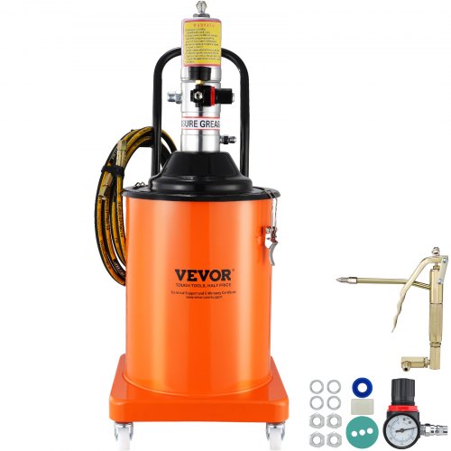 Fettpump, 5 gallon 20 l, luftdriven fettpump med 13 fot högtrycksslang och fettspruta, pneumatisk fetthinkpump med hjul, bärbar smörjfettpump 50:1 tryckförhållande