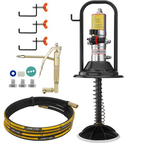 Grease Pump, 50:1 Pressure Ratio Air Operated Grease Pump with 13 ft High Pressure Hose and Grease Gun, Pneumatic Grease Pump with Barrel Cap, Portable Lubrication Grease Pump 360° Gun Head