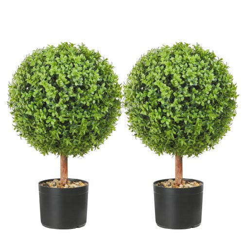 Artificial Topiaries Boxwood Trees, 24 inch Tall (2 Pieces), Ball-Shape Faux Topiaries Plant with Planters, Green Feaux Plant w/ Replaceable Leaves & Port for Decorative Indoor/Outdoor/Garden