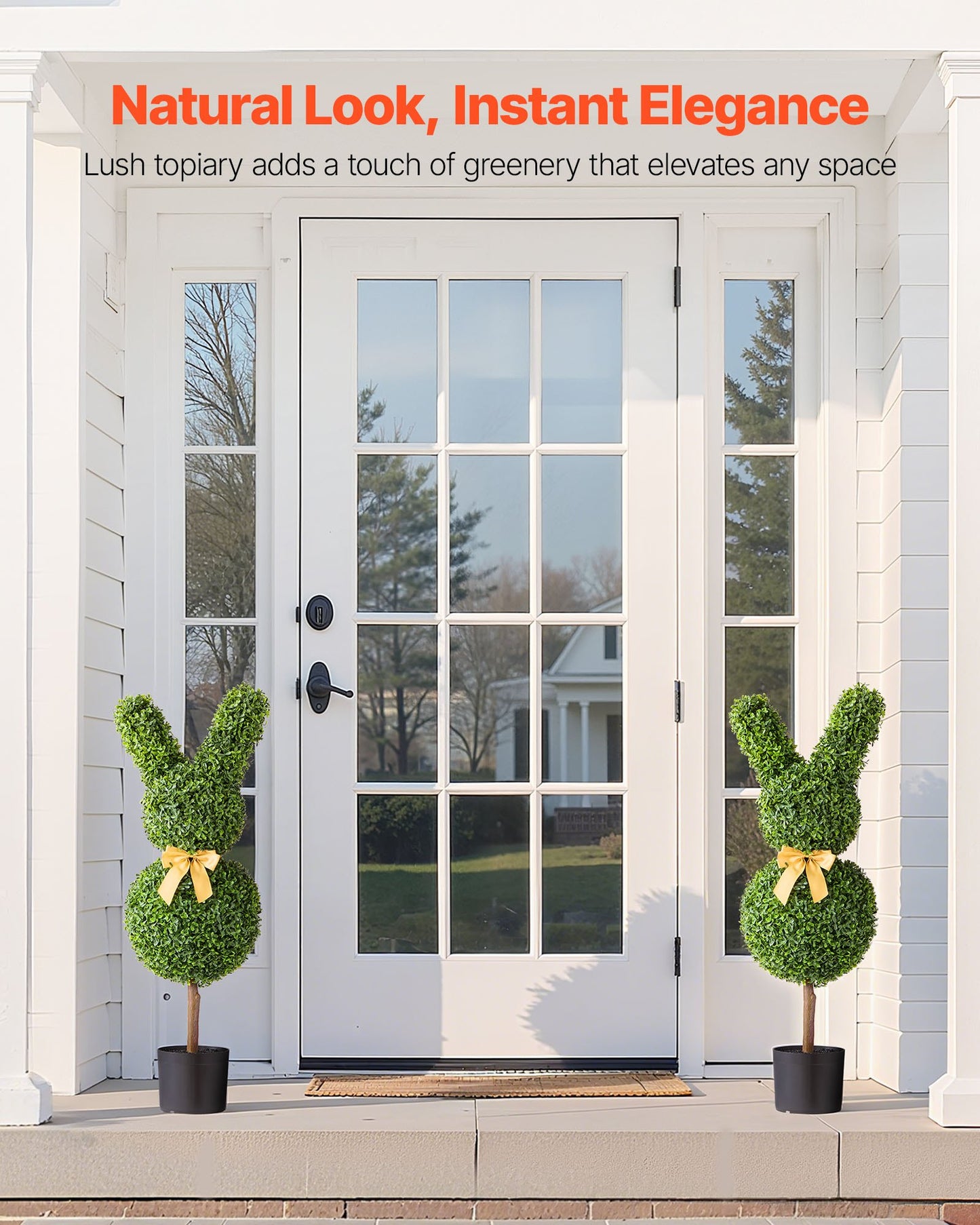 Konstgjord topiary kaninformad buxbomboll, 2-set 914 mm konstgjorda buxbombollar, konstgjorda sidenträd som ser äkta ut, enkel montering för dekoration veranda utomhus uteplats trädgård balkong bakgård inomhus