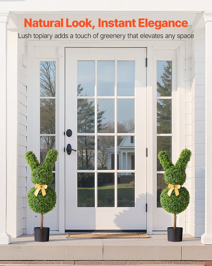 Konstgjord topiary kaninformad buxbomboll, 2-set 914 mm konstgjorda buxbombollar, konstgjorda sidenträd som ser äkta ut, enkel montering för dekoration veranda utomhus uteplats trädgård balkong bakgård inomhus