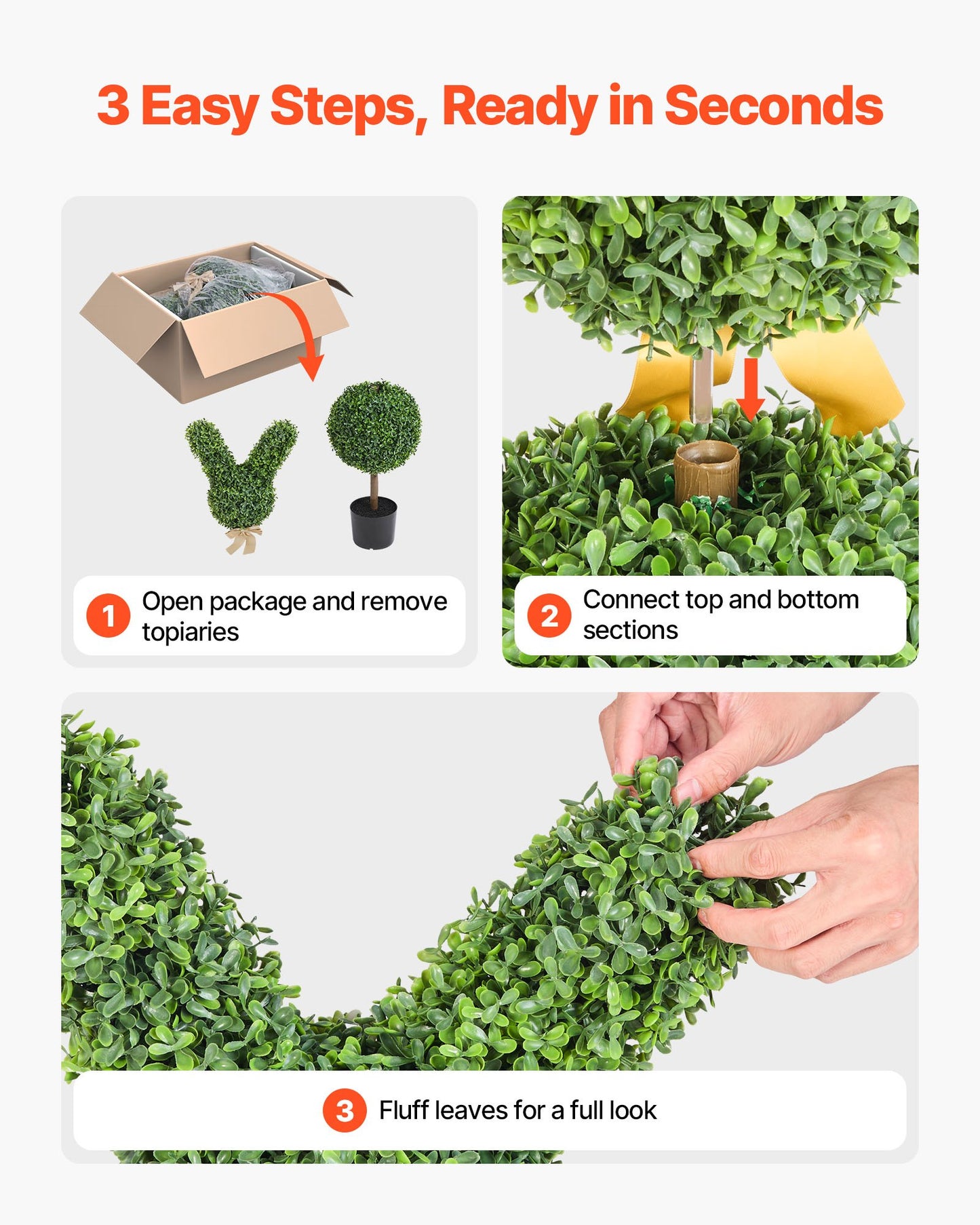 Konstgjord topiary kaninformad buxbomboll, 2-set 914 mm konstgjorda buxbombollar, konstgjorda sidenträd som ser äkta ut, enkel montering för dekoration veranda utomhus uteplats trädgård balkong bakgård inomhus