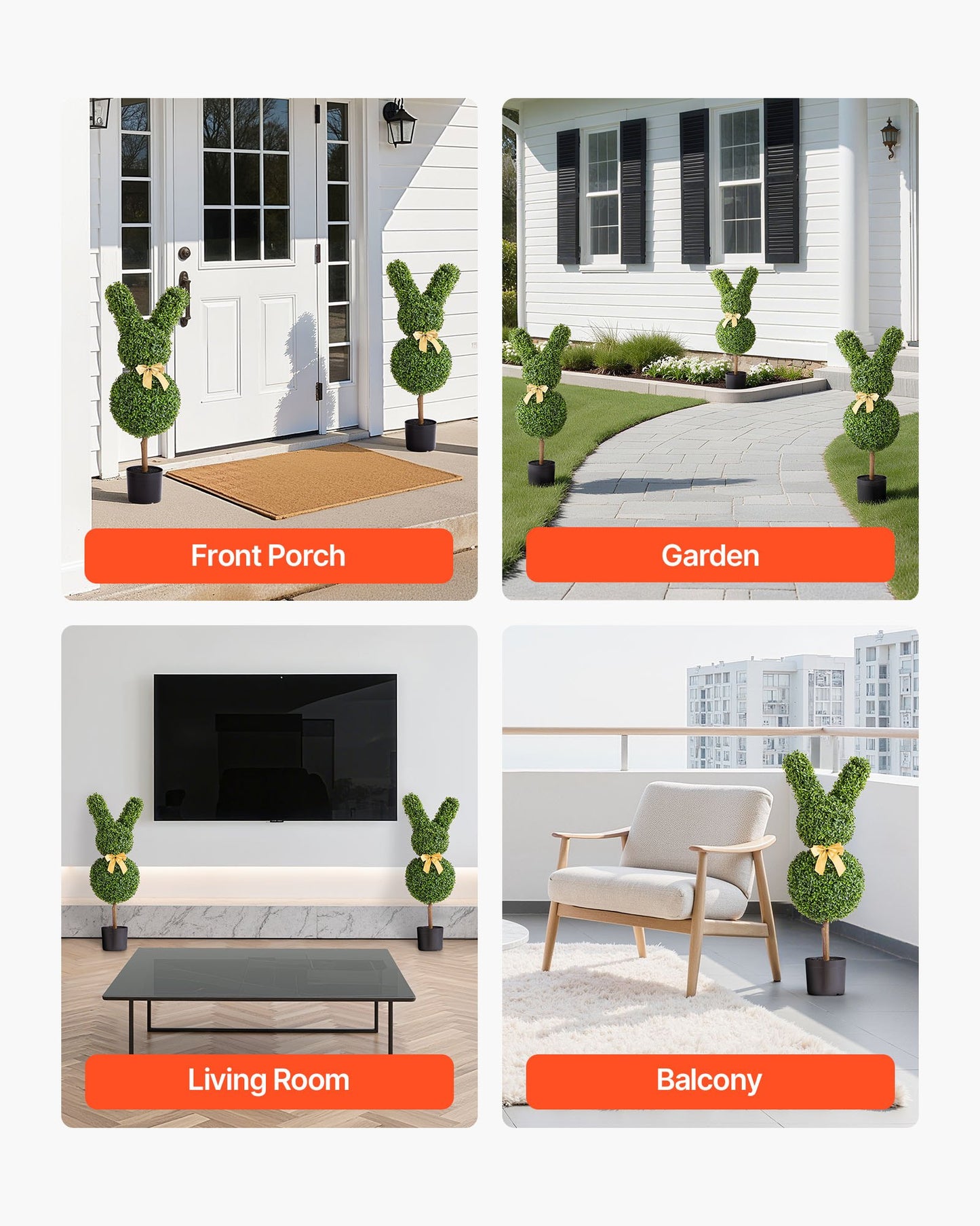 Konstgjord topiary kaninformad buxbomboll, 2-set 914 mm konstgjorda buxbombollar, konstgjorda sidenträd som ser äkta ut, enkel montering för dekoration veranda utomhus uteplats trädgård balkong bakgård inomhus