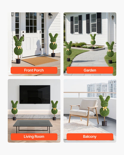 Konstgjord topiary kaninformad buxbomboll, 2-set 914 mm konstgjorda buxbombollar, konstgjorda sidenträd som ser äkta ut, enkel montering för dekoration veranda utomhus uteplats trädgård balkong bakgård inomhus