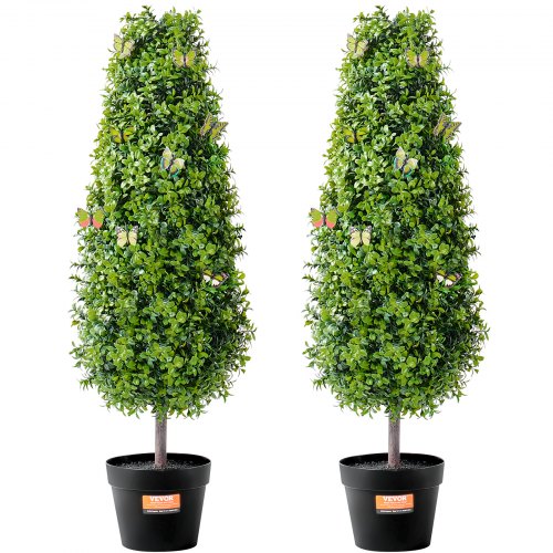 Artificial Boxwood Topiary Tree, 36 inch Tall (2 Pieces), Faux Topiary Trees, Green Faux Plant w/ Extra Leaves & Pot & Small Decoration, UV Rated Greenery Set for Home Decor Indoor/Outdoor