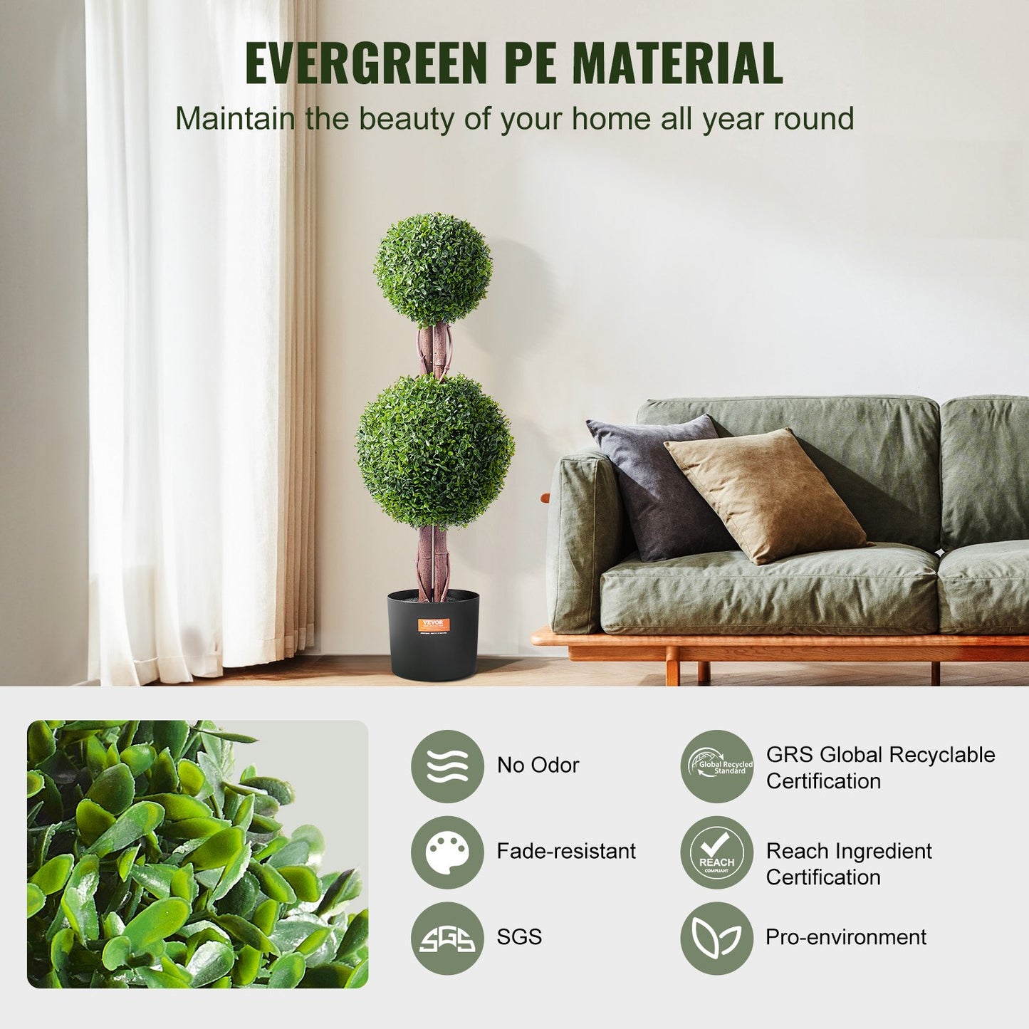 Konstgjord buxbom, 91 cm hög (2 stycken), konstgjorda buxbom, konstgjorda växter med extra blad, kruka och liten dekoration, UV-klassad set för heminredning inomhus/utomhus