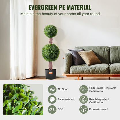 Konstgjord buxbom, 91 cm hög (2 stycken), konstgjorda buxbom, konstgjorda växter med extra blad, kruka och liten dekoration, UV-klassad set för heminredning inomhus/utomhus