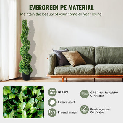 Artificial Topiaries Boxwood Trees, 121.9 cm Tall (2 Pieces) Faux Topiary Plant Outdoor, All-year Green Feaux Plant w/ Replaceable Leaves for Decorative Indoor/Outdoor/Garden