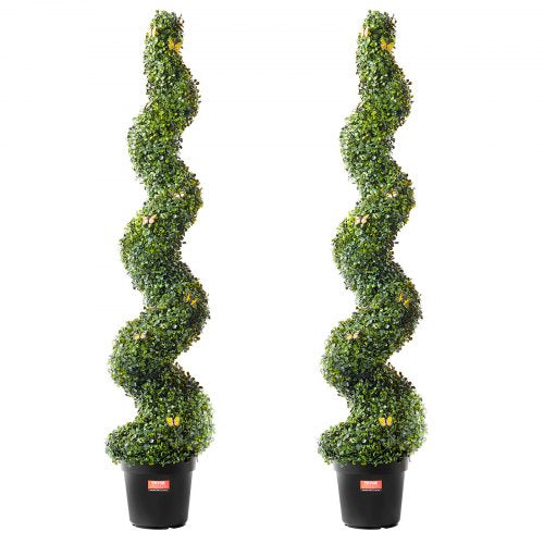 Artificial Boxwood Topiary Tree, 60 inch Tall (2 Pieces), Spiral Faux Topiary Trees, Faux Plant w/ Extra Leaves & Pot & Small Decoration, UV Rated Greenery Set for Home Decor Indoor/Outdoor