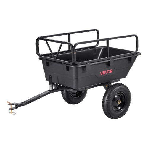 Garden Utility Trailer, 10 Cu. Ft 227 kg, ATV UTV Hauling Trailer, Tow Behind Poly Dump Cart with 16" Tires, Hand Pull or Foot Pedal, Heavy Duty Yard Trailers for Lawn Mower Tractor Garden Waste