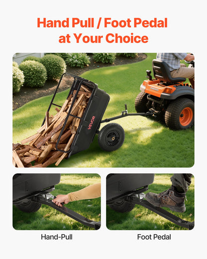 Garden Utility Trailer, 10 Cu. Ft 227 kg, ATV UTV Hauling Trailer, Tow Behind Poly Dump Cart with 16" Tires, Hand Pull or Foot Pedal, Heavy Duty Yard Trailers for Lawn Mower Tractor Garden Waste