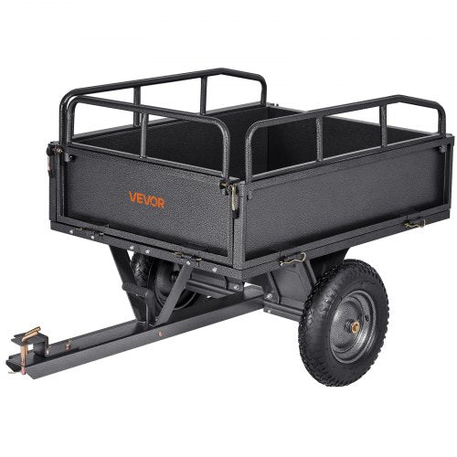 Garden Utility Trailer, 10 Cu. Ft & 227 kg Capacity, ATV UTV Hauling Trailer, Tow Behind Steel Dump Cart with 14" Tires, Hand Pull or Foot Pedal, Heavy Duty Yard Trailers for Lawn Mower Tractor