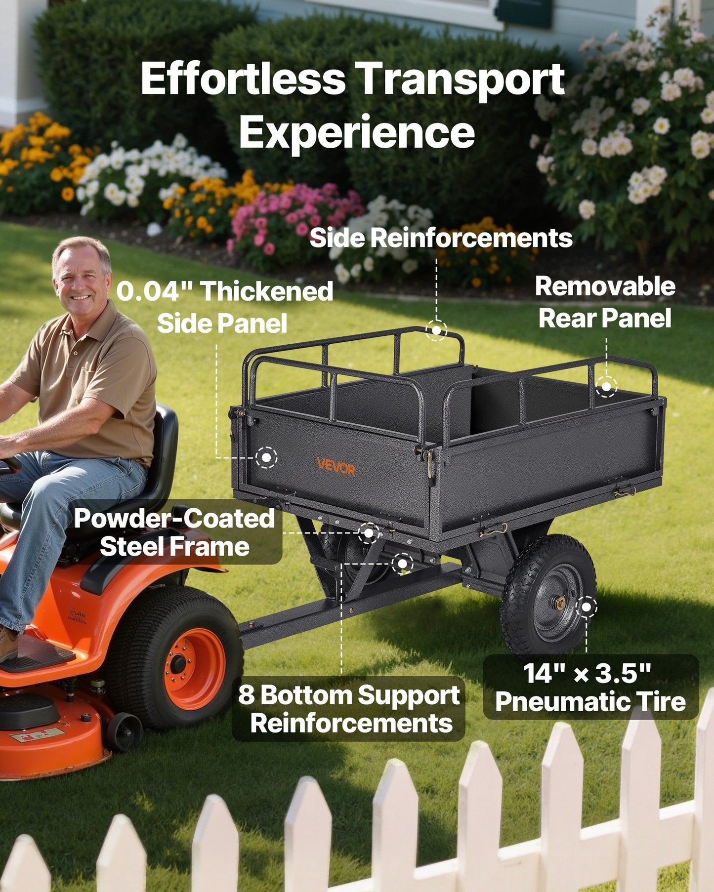 Garden Utility Trailer, 10 Cu. Ft & 227 kg Capacity, ATV UTV Hauling Trailer, Tow Behind Steel Dump Cart with 14" Tires, Hand Pull or Foot Pedal, Heavy Duty Yard Trailers for Lawn Mower Tractor
