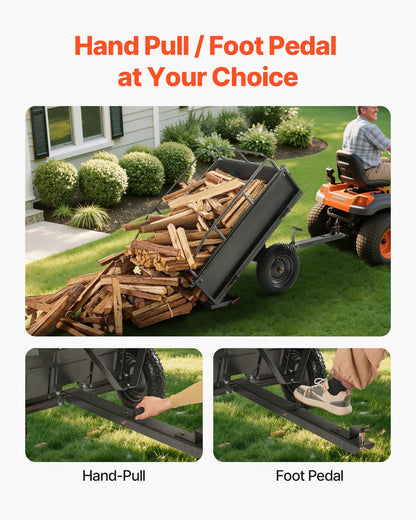 Garden Utility Trailer, 10 Cu. Ft & 227 kg Capacity, ATV UTV Hauling Trailer, Tow Behind Steel Dump Cart with 14" Tires, Hand Pull or Foot Pedal, Heavy Duty Yard Trailers for Lawn Mower Tractor