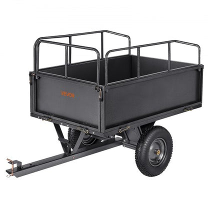 Garden Utility Trailer, 17 Cu. Ft & 272 kg Capacity, ATV UTV Hauling Trailer, Tow Behind Steel Dump Cart with 16" Tires, Hand Pull or Foot Pedal, Heavy Duty Yard Trailers for Lawn Mower Tractor