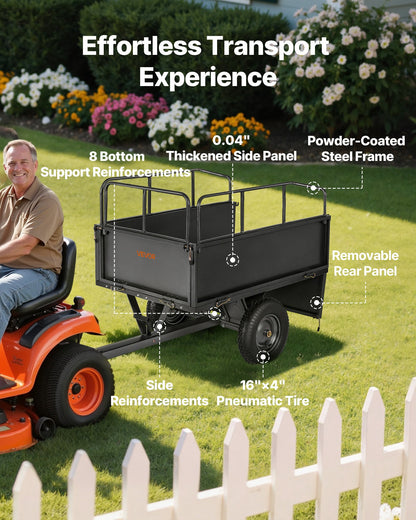 Garden Utility Trailer, 17 Cu. Ft & 272 kg Capacity, ATV UTV Hauling Trailer, Tow Behind Steel Dump Cart with 16" Tires, Hand Pull or Foot Pedal, Heavy Duty Yard Trailers for Lawn Mower Tractor