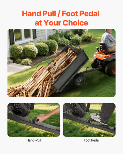 Garden Utility Trailer, 17 Cu. Ft & 272 kg Capacity, ATV UTV Hauling Trailer, Tow Behind Steel Dump Cart with 16" Tires, Hand Pull or Foot Pedal, Heavy Duty Yard Trailers for Lawn Mower Tractor