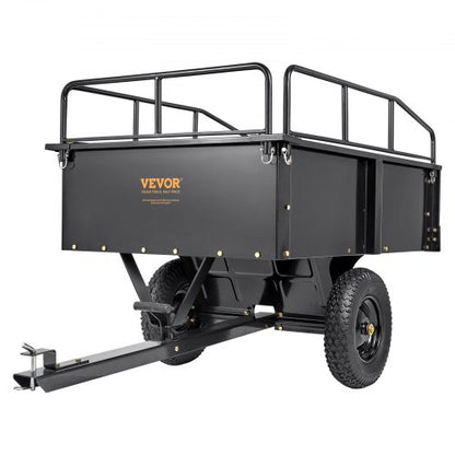 Heavy Duty ATV Trailer Steel Dump Cart, 340 kg 0.43 Cubic Meter, Garden Utility Trailer with Removable Sides for Riding Lawn Mower Tractor