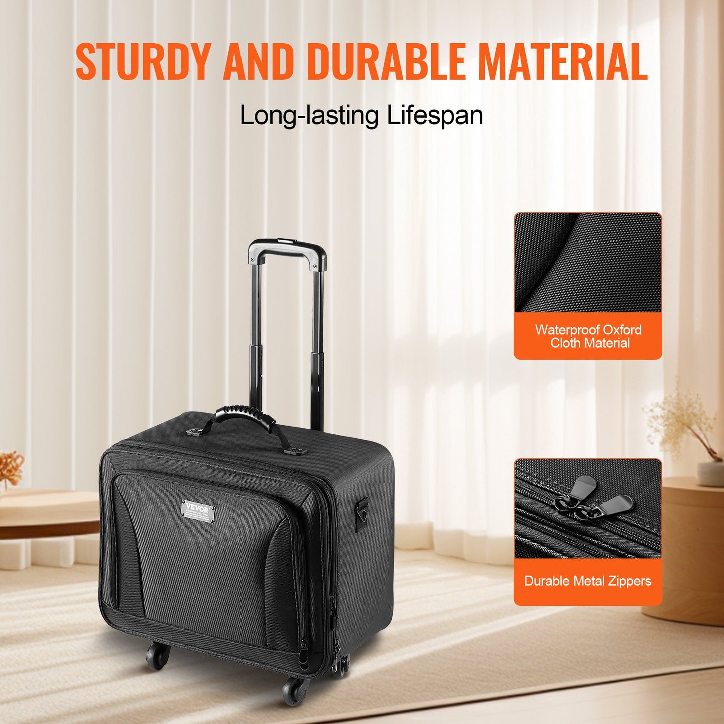 Rullande sminkväska, stor förvaring, 3 nivåer, bekväm bärning med handtag, hjul, rem, professionell sminkförvaringslåda, sminkhållare, vattentät oxford, svart