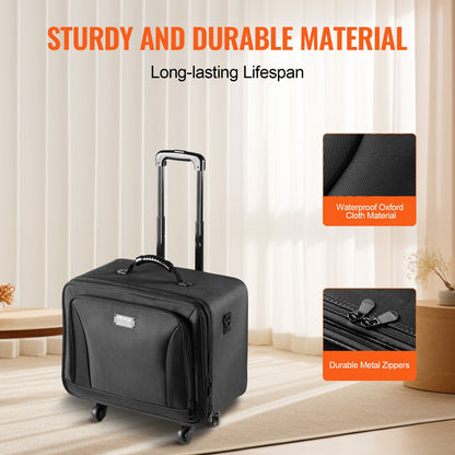 Rullande sminkväska, stor förvaring, 3 nivåer, bekväm bärning med handtag, hjul, rem, professionell sminkförvaringslåda, sminkhållare, vattentät oxford, svart