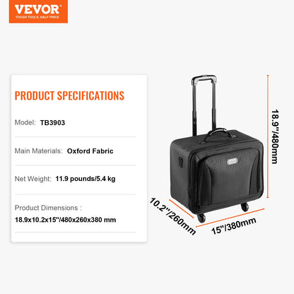 Rullande sminkväska, stor förvaring, 3 nivåer, bekväm bärning med handtag, hjul, rem, professionell sminkförvaringslåda, sminkhållare, vattentät oxford, svart