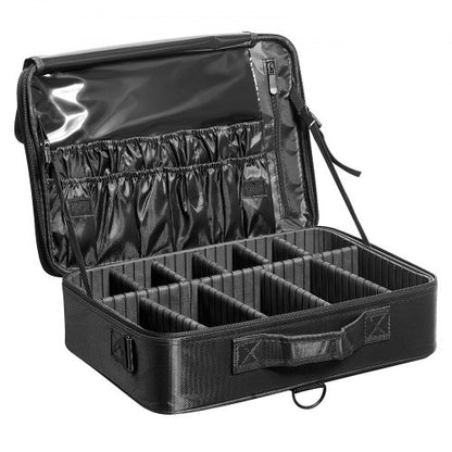 Makeup Train Case Large Storage 3 Tiers, Convenient Carry With Handle, Strap, Professional Waterproof Oxford Makeup Storage Organizer Box, Heavy Duty Make Up Carrier, Black