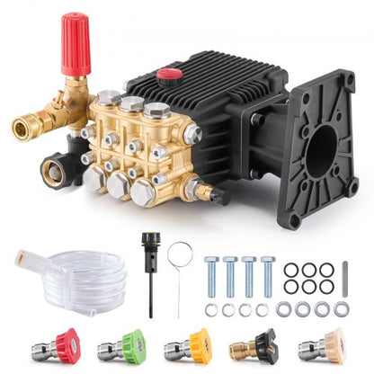 Pressure Washer Pump, 25.4 mm(1") Shaft Horizontal Triplex Plunger, 303 bar(4400 PSI), 16.6 L/min(4.4GPM), Replacement Power Washer Pumps Kit with 5 Nozzles, Compatible with Simpson MorFlex 40224, 40225, 40226, Santoprene
