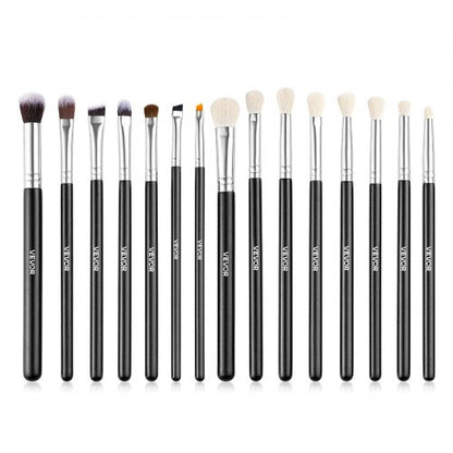 15-Piece Makeup Brush Set for Foundation Blending Eyeshadow, Professional Vegan Brushes with Soft Synthetic Bristles, Ergonomic Wood Handle & Aluminum Ferrule, Portable and Travel-Friendly