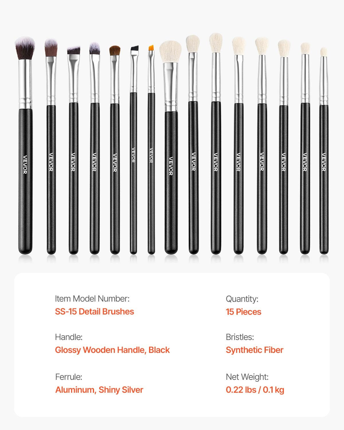 15-Piece Makeup Brush Set for Foundation Blending Eyeshadow, Professional Vegan Brushes with Soft Synthetic Bristles, Ergonomic Wood Handle & Aluminum Ferrule, Portable and Travel-Friendly