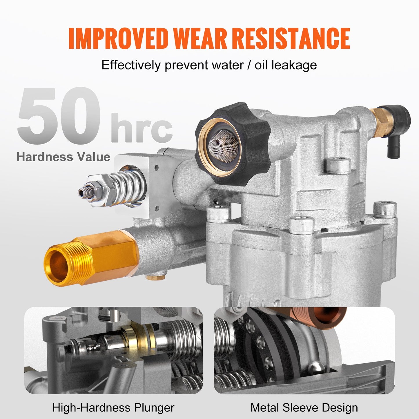 Högtryckstvättspump, 19 mm horisontell axel, 3400 PSI, 2.5 GPM, reservsats för högtryckstvättspumpar, reservdelar till spolpump, kompatibel med Honda, Simpson, RYOBI, Briggs &amp; Stratton, Subaru, Craftsman