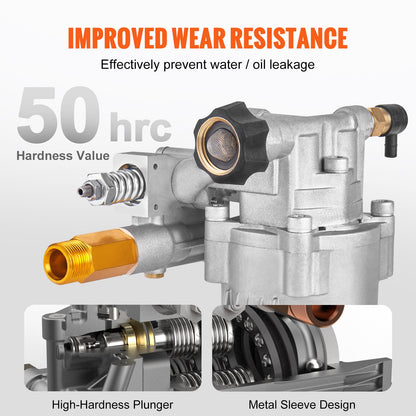 Högtryckstvättspump, 19 mm horisontell axel, 3400 PSI, 2.5 GPM, reservsats för högtryckstvättspumpar, reservdelar till spolpump, kompatibel med Honda, Simpson, RYOBI, Briggs &amp; Stratton, Subaru, Craftsman