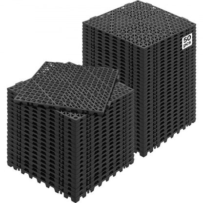 Modular Interlocking Cushion, 50 Pack 30 x 30 cm Splicing Drainage Mats, Soft PVC Interlocking Drainage Floor Tiles, Non-Slip Drainage Hole for Restroom, Bathroom, Kitchen, Pool, Wet Area, Black