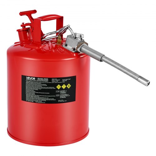 Safety Gas Can, 19 L Type II Red Safety Can for Gasoline with Stainless Steel Flame Arrester, Self-Closing Lid, and Flexible Metal Spout, Carbon Steel Flammable Storage with Ergonomic Handle